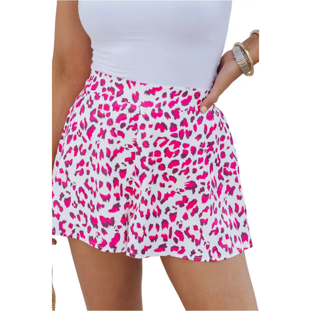 Rose Leopard Print Flutter Casual Shorts-25