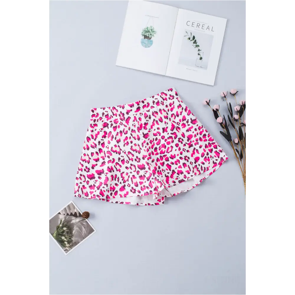 Rose Leopard Print Flutter Casual Shorts-17