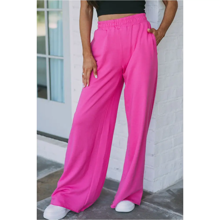 Rose - Pantalon large à taille élastique et poches-7