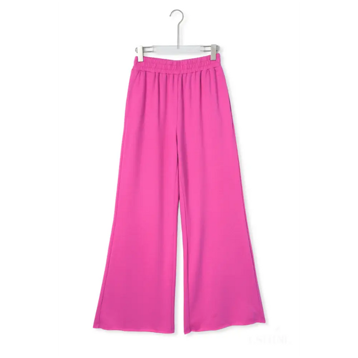 Rose - Pantalon large à taille élastique et poches-19