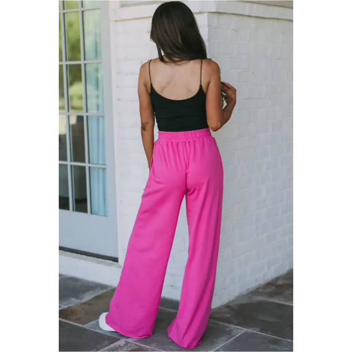 Rose - Pantalon large à taille élastique et poches-12