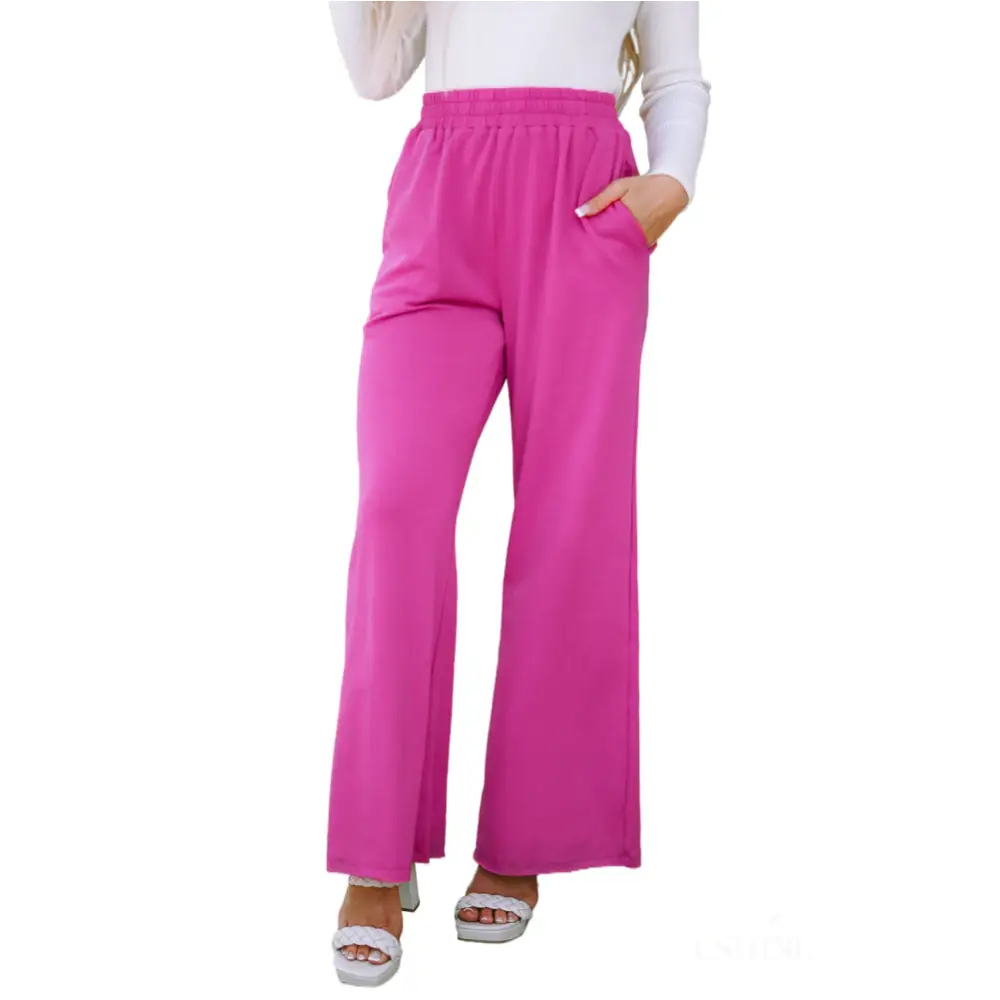 Rose - Pantalon large à taille élastique et poches-20