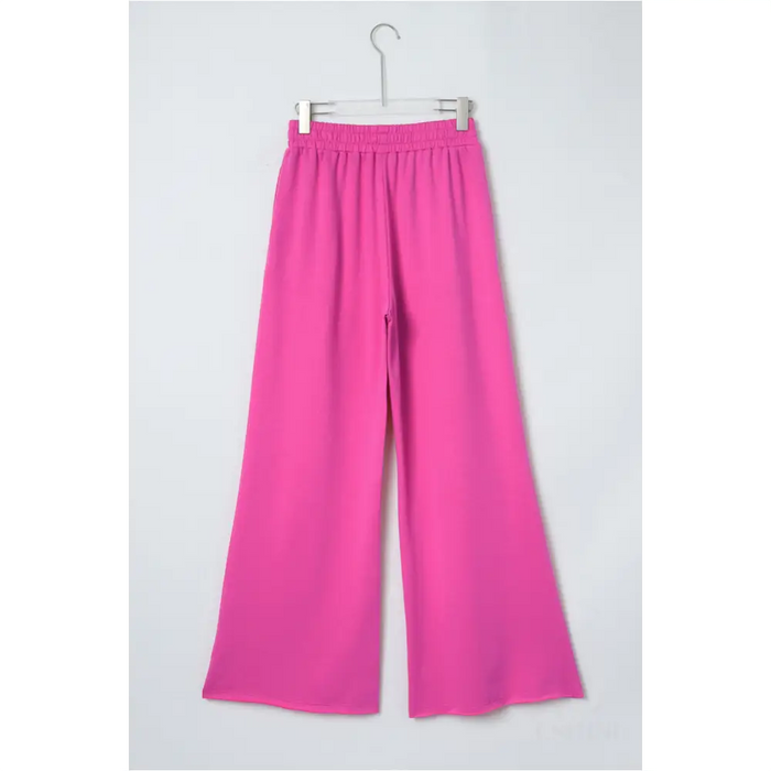 Rose - Pantalon large à taille élastique et poches-14