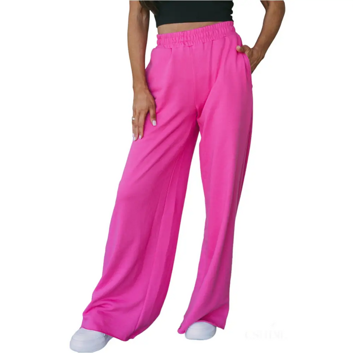 Rose - Pantalon large à taille élastique et poches-21