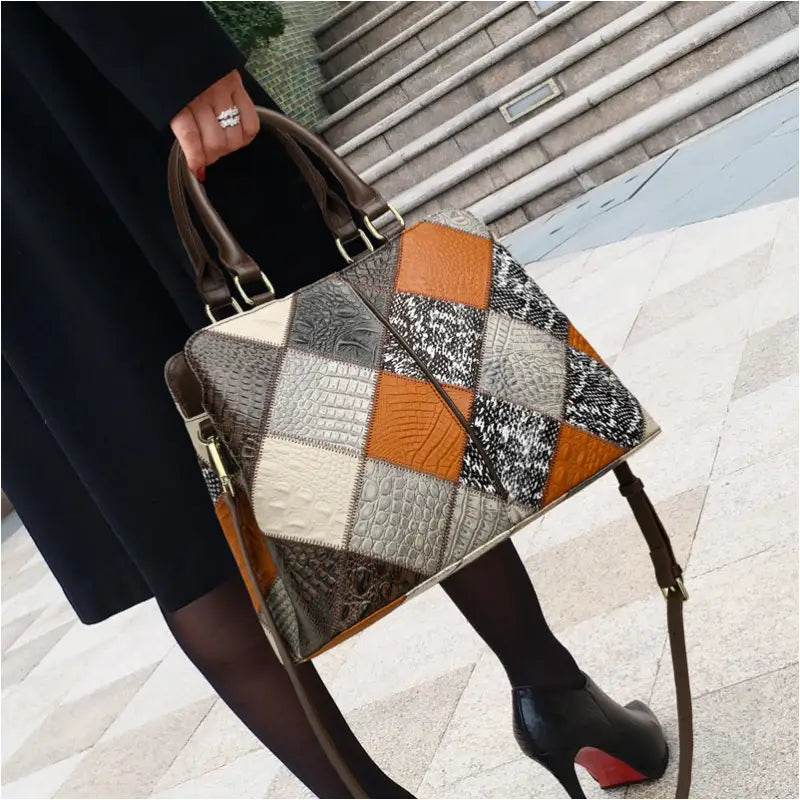 Sac à bandoulière couleur contraste patchwork pour femme