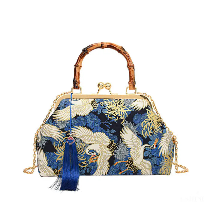 Sac à Main Brodé Style Chinois Rétro - Bleu - Sacs de jour