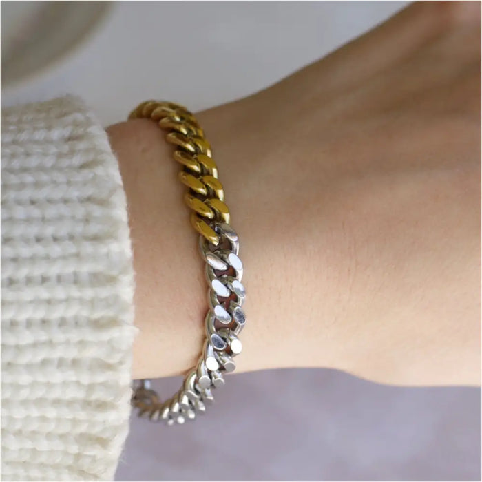 Sally - Duo Cuban Chain Bracelet Gold Silver 6mm, 8mm-4