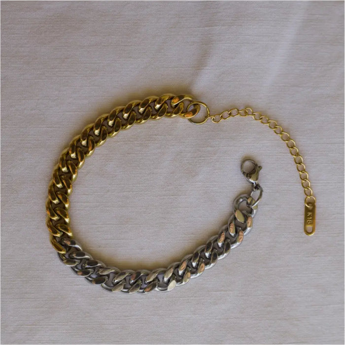 Sally - Duo Cuban Chain Bracelet Gold Silver 6mm, 8mm-2