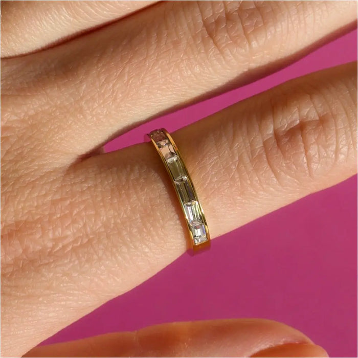 Samoa - Dainty Baguette Crystal Gold Band-6