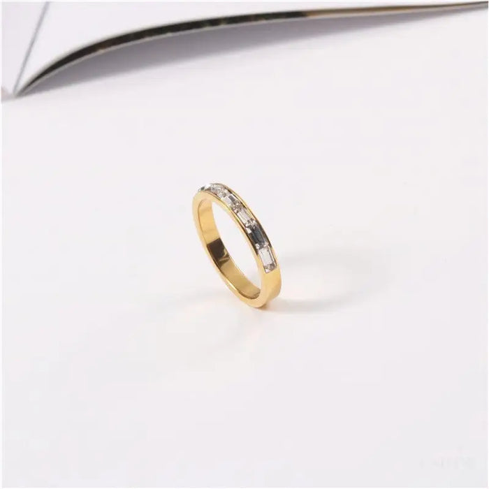 Samoa - Dainty Baguette Crystal Gold Band-2