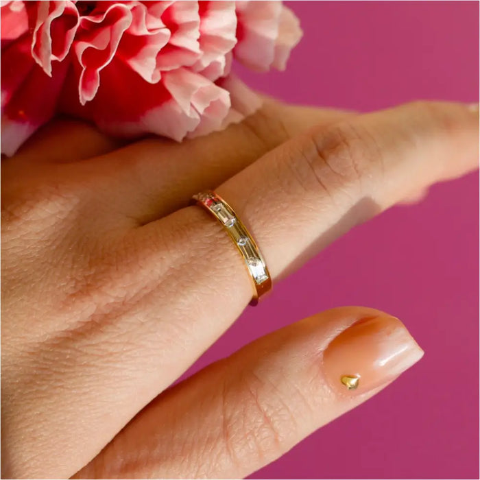 Samoa - Dainty Baguette Crystal Gold Band-3