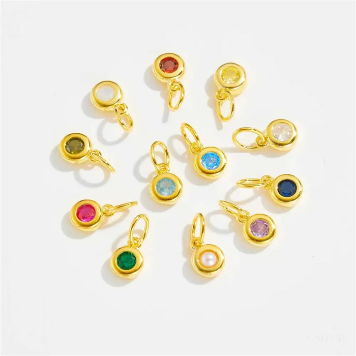 Shauna - Round Capsule Birthstone Charm-2