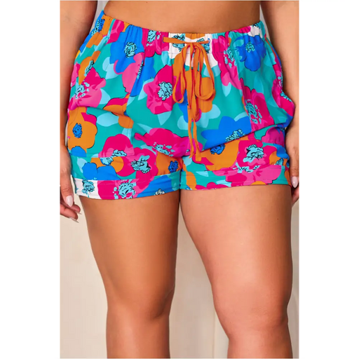 Short à cordon multicolore floral abstrait-0