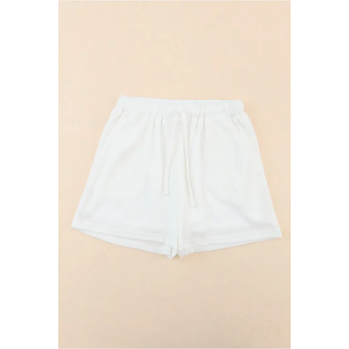 Short décontracté en tricot gaufré blanc-11