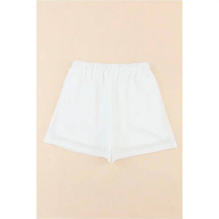 Short décontracté en tricot gaufré blanc-12