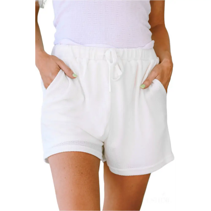 Short décontracté en tricot gaufré blanc-18