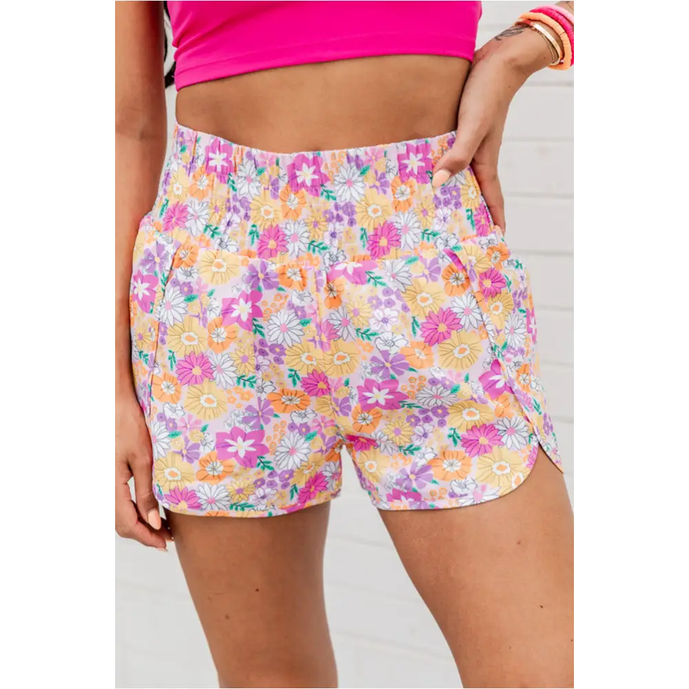 Short décontracté taille haute à motif floral Boho-0