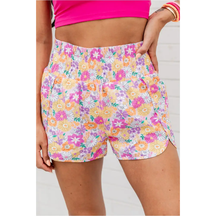 Short décontracté taille haute à motif floral Boho-0