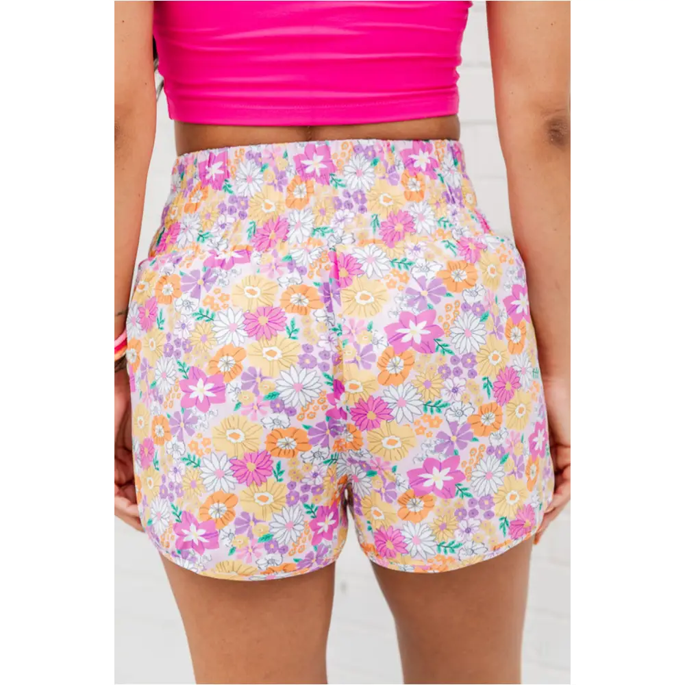 Short décontracté taille haute à motif floral Boho-1