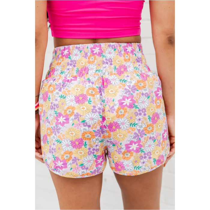 Short décontracté taille haute à motif floral Boho-1