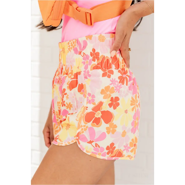 Short fleurs style Boho orange-2