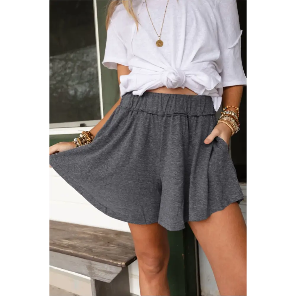 Short jupe gris à taille élastique-0