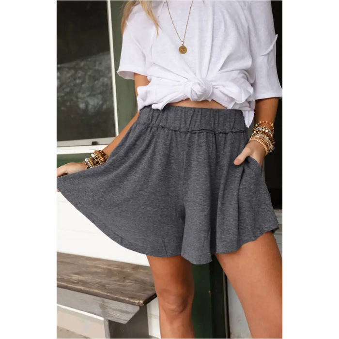 Short jupe gris à taille élastique-0