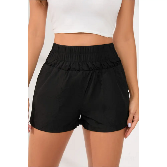 Short noir taille haute élastique avec poches latérales-2