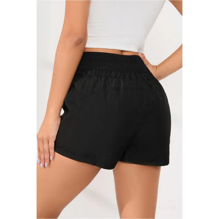 Short noir taille haute élastique avec poches latérales-1