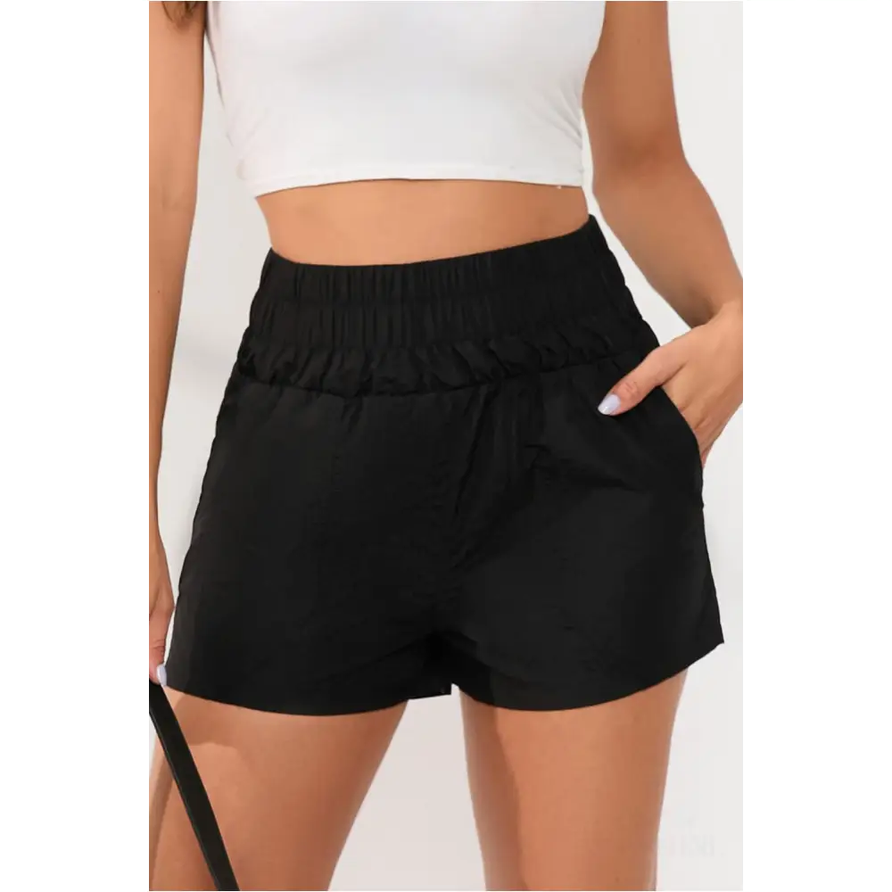 Short noir taille haute élastique avec poches latérales-0