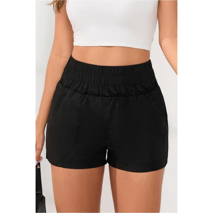 Short noir taille haute élastique avec poches latérales-5