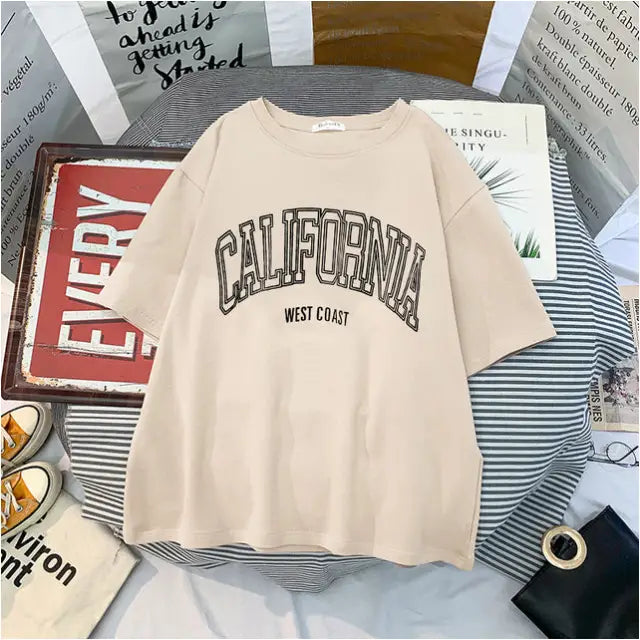 T-shirt en coton décontracté oversized - Beige / 2XL