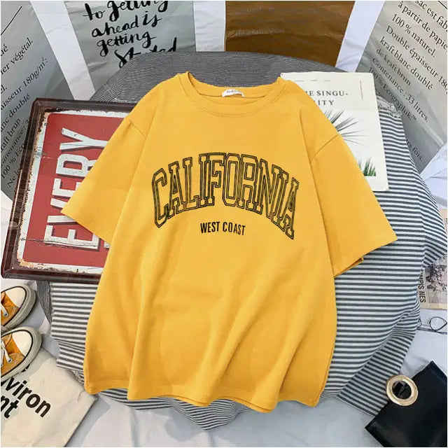 T-shirt en coton décontracté oversized - Jaune / 2XL