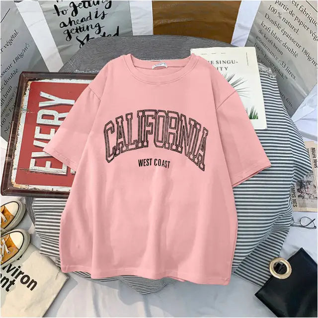 T-shirt en coton décontracté oversized - Rose / 2XL