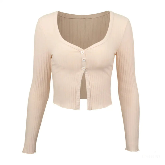 T-shirt sexy à Longues Manches - Beige / L - Crop Top F