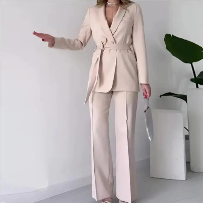 Tailleur Chic Elégant Avec Nœud - Blanc Cassé / L