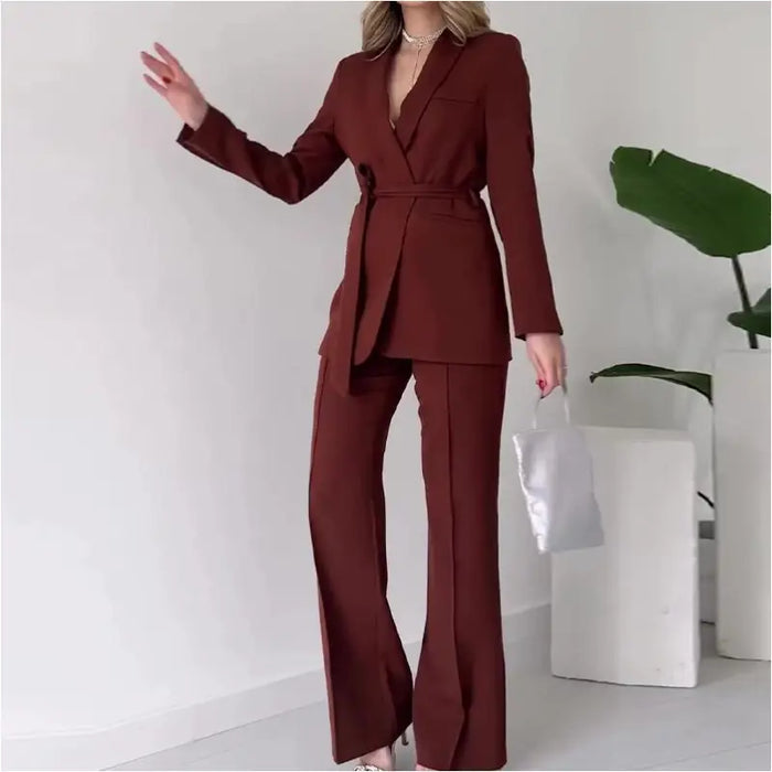 Tailleur Chic Elégant Avec Nœud - Marron / L - Ensemble 2