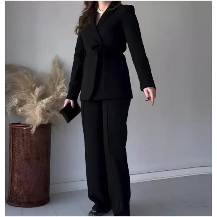 Tailleur Chic Elégant Avec Nœud - Noir / L - Ensemble 2