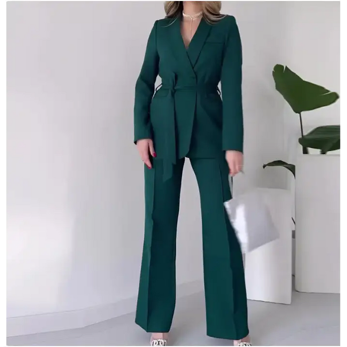 Tailleur Chic Elégant Avec Nœud - Vert / L - Ensemble 2