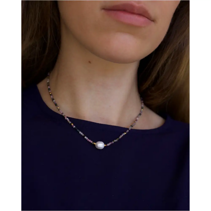 Tee - Collier de cristal de tourmaline avec perles-2