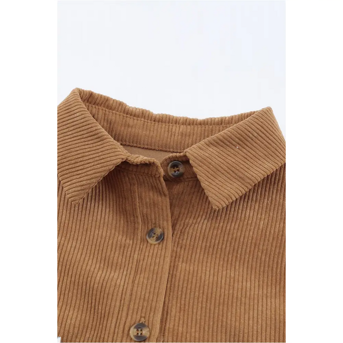 Veste chemise boutonnée en velours de léopard marron-17