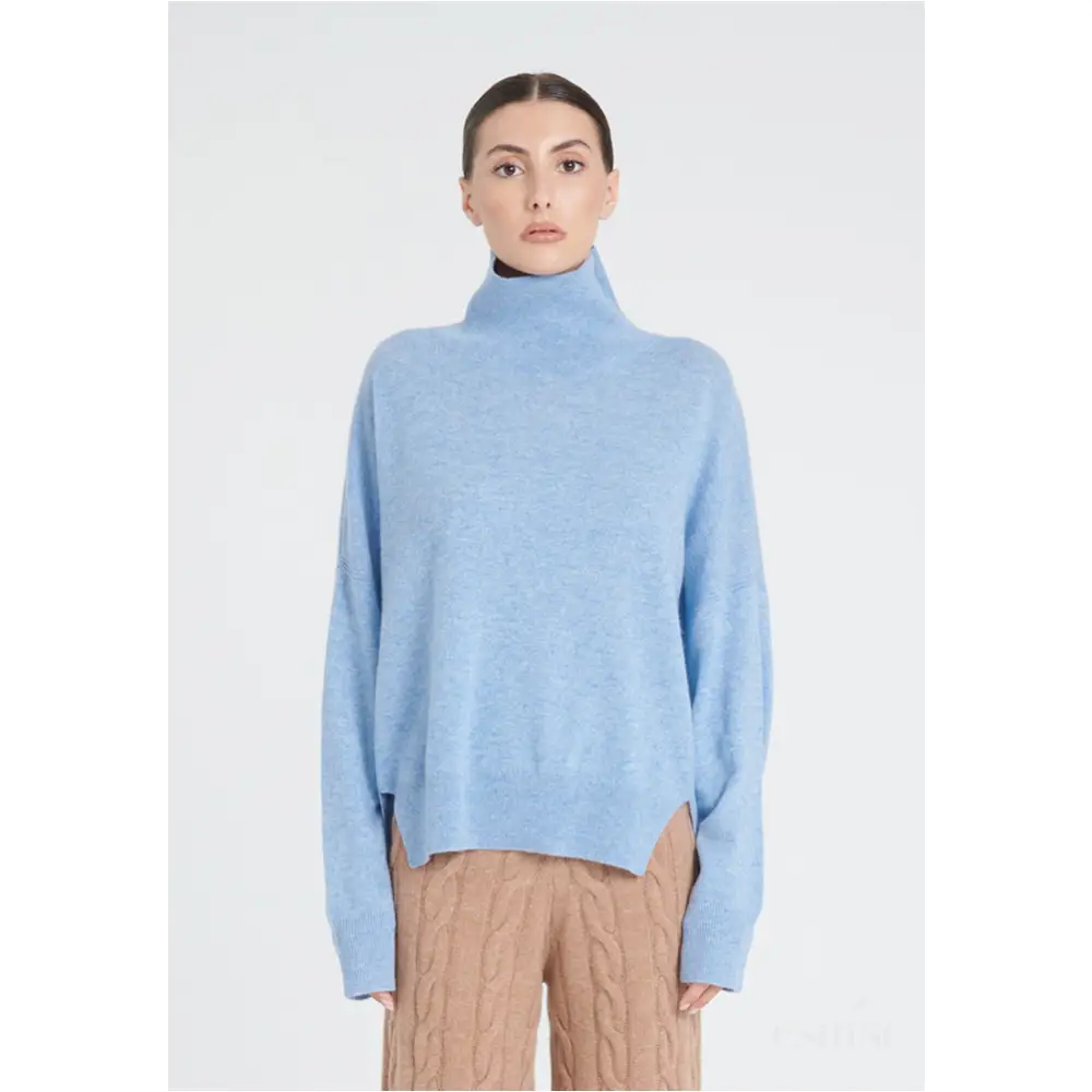 ZAYA 13 Pull col montant oversize en cachemire bleu ciel-0