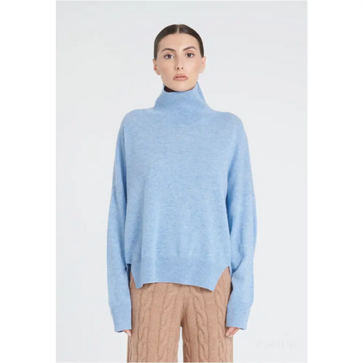 ZAYA 13 Pull col montant oversize en cachemire bleu ciel-0