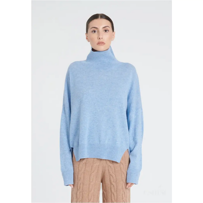 ZAYA 13 Pull col montant oversize en cachemire bleu ciel-0