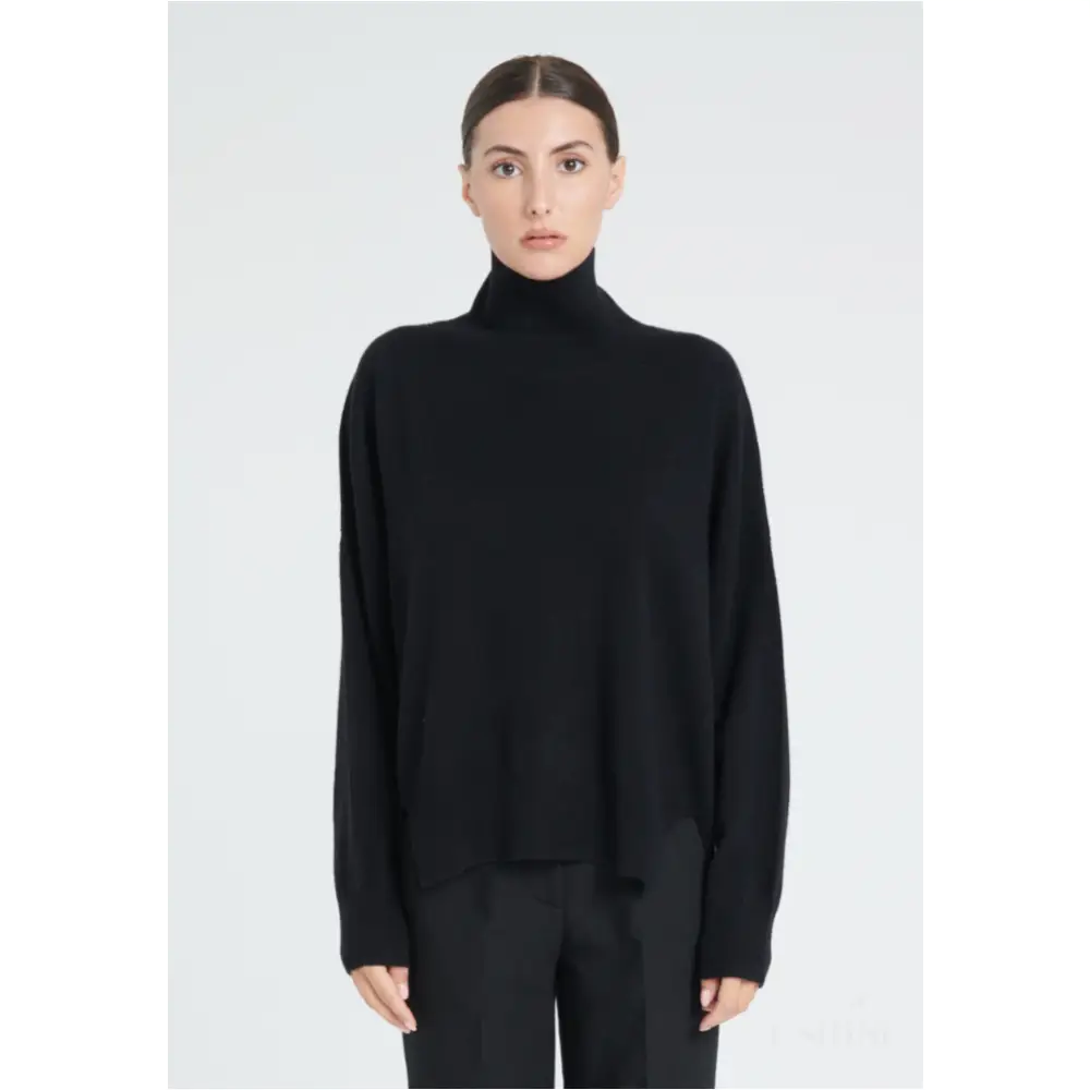 ZAYA 13 Pull col montant oversize en cachemire noir-1