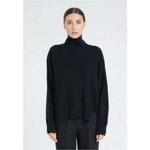 ZAYA 13 Pull col montant oversize en cachemire noir-1