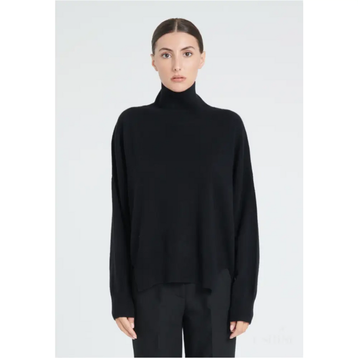 ZAYA 13 Pull col montant oversize en cachemire noir-1